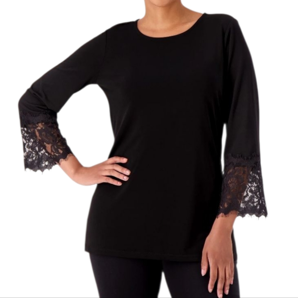89TH & Madison Black ruffled lace‎ bell sleeve plus size shirt 3X New